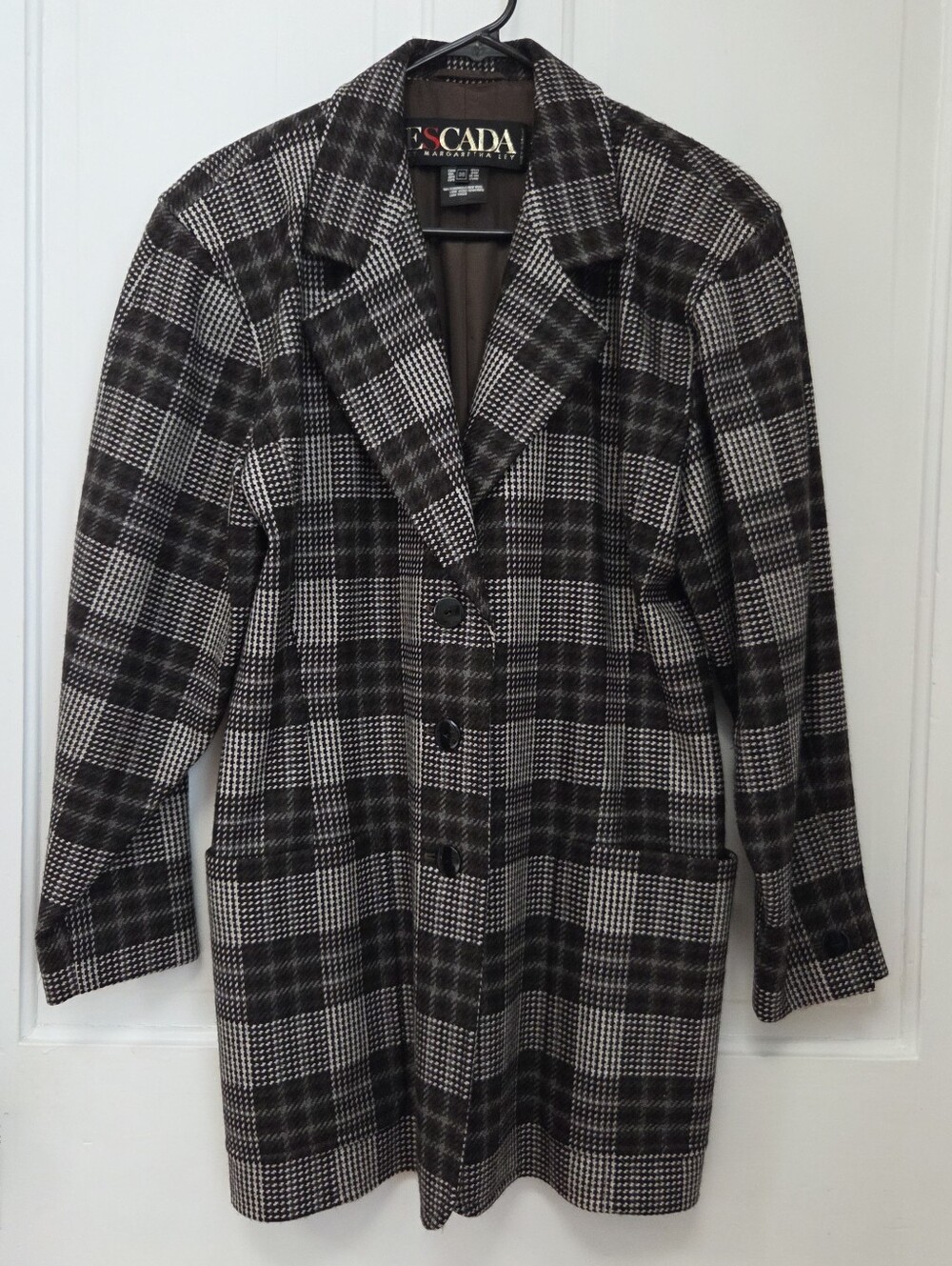 Vintage 80s Escada Wool Plaid Blazer 38